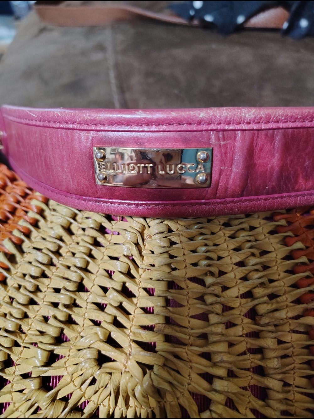 Elliott Lucca Straw Woven Hobo Bag - Pink, Orange & Cream - Picture 2 of 4